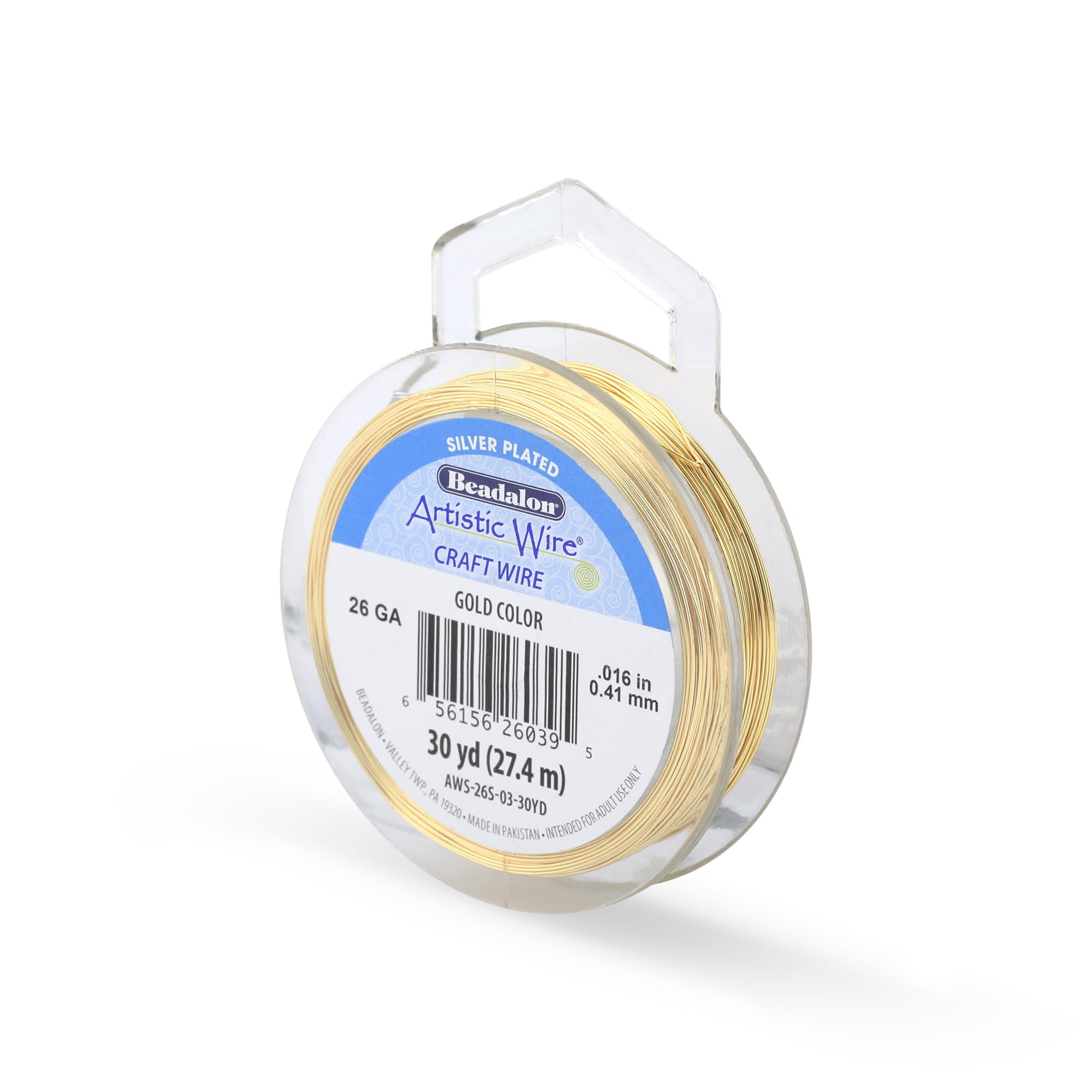 Artistic Wire Silver Plated Tarnish Resistant Colored Copper Craft Wire, Gold, 26 Gauge, 30 yd