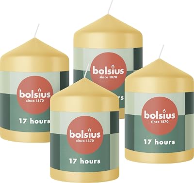 Bolsius Beige Pillar Candles 4-Pack 8 x 6 cm Unscented Long 17h