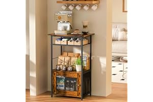X-cosrack Coffee Bar Station, 3-Tier Small Coffee Stand Station with Storage, Farmhouse-Style Kitchen Microwave Stand Featuring 1-Door Cabinet for Living Room, Entryway, Kitchen