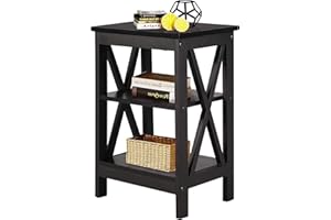 VECELO Sofa Side/End Storage Shelf X-Design Versatile Nightstands Lamp Table Living Room Bedroom Furniture,Easy Assembly, Black
