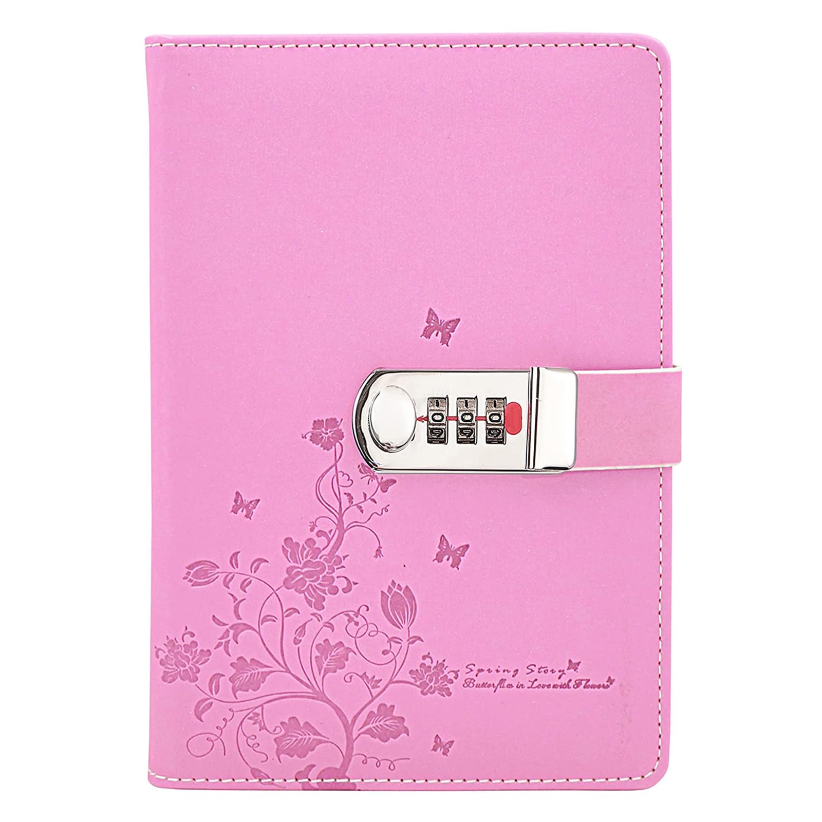 LinYesh PU Leather Password Notebook Writing Journal Diary Planner Organizer with Combination Lock, Butterfly and Flower Pattern Wire Binding Lined Dairy, 210x145mm