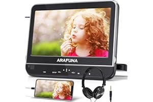 10.1" Car DVD Player with Headrest Mount, ARAFUNA Headrest DVD Player with Headphone, HDMI Input, 1080P Video Support, Clamshell Design & Bottom Speakers, AV in/Out, USB/SD, Regions Free, Last Memory