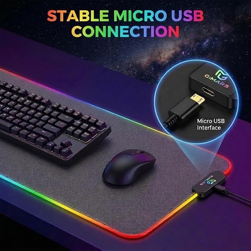XXL Tapis de Souris RGB Gaming, Grand Tapis Souris avec 12 Modes d'Éclairage LED, Mouse Pad avec Tissu Micro-Tissé, Tapis Épaissi de 5 mm pour Gamer, Bureau,800 x 300mm