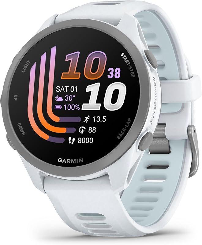Forerunner 170 Reloj Inteligente para Correr con GPS, Pantalla Táctil AMOLED, Métricas Optimizadas, Planes y Estado del Entrenamiento, Estado de Salud, Pay, Autonomía de 10 Días, Blanco