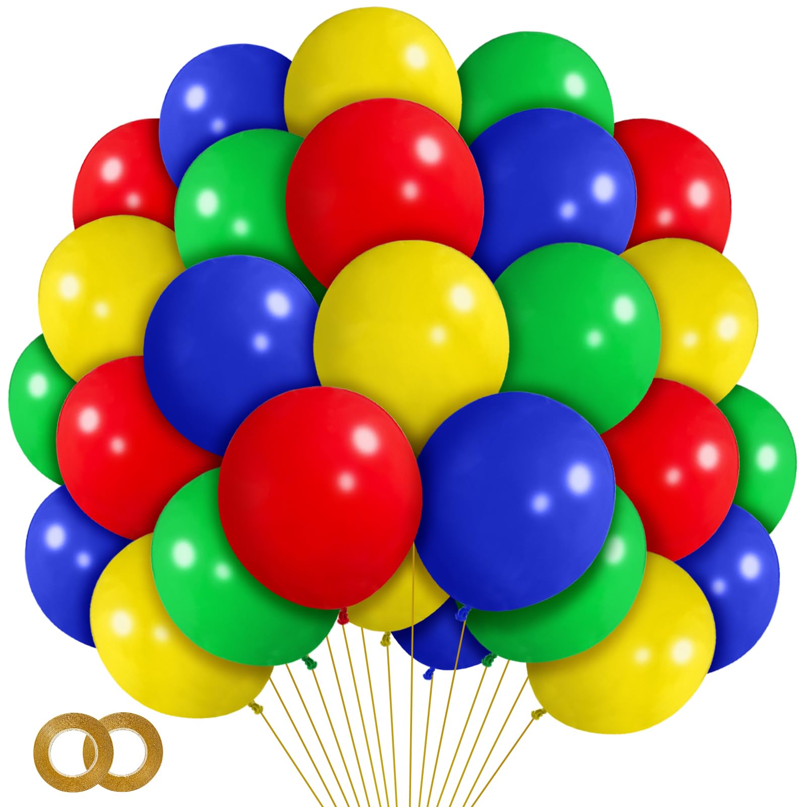 Photo 1 of Red Blue Green Yellow Balloons 100 Pack 12 Inch Matte Blue Yellow Red Green Latex Balloon for Carnival Circus Balloon arch Kids Birthday Baby Shower Party Decorations