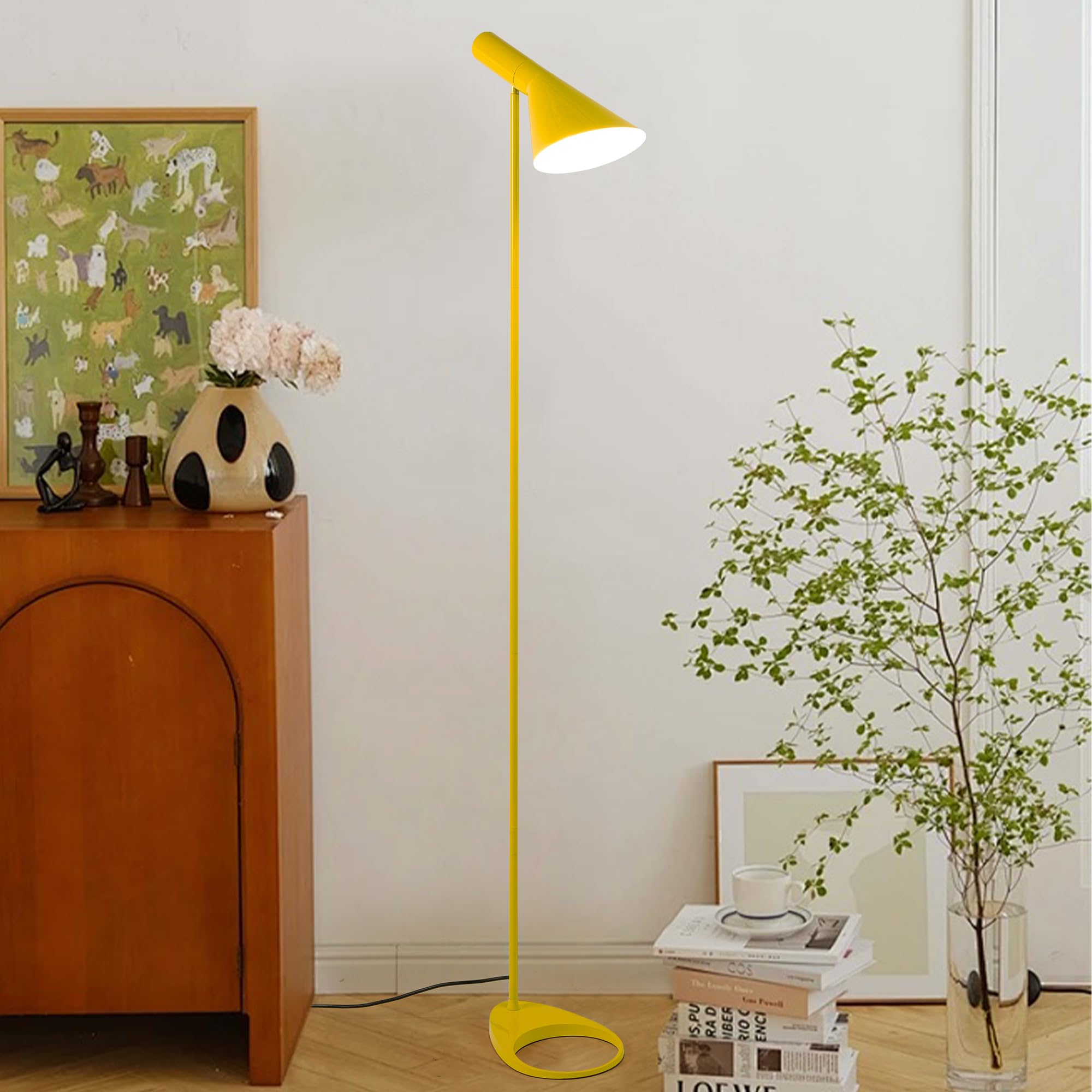 Photo 1 of Tall Standing Floor Lamp for Living Room Modern Metal Stand Lights for Office Corner Lamps LED Black Floor Lamp with Adjustable Head E26 Socket for Bedroom Bedside Reading (Lemon Yellow)