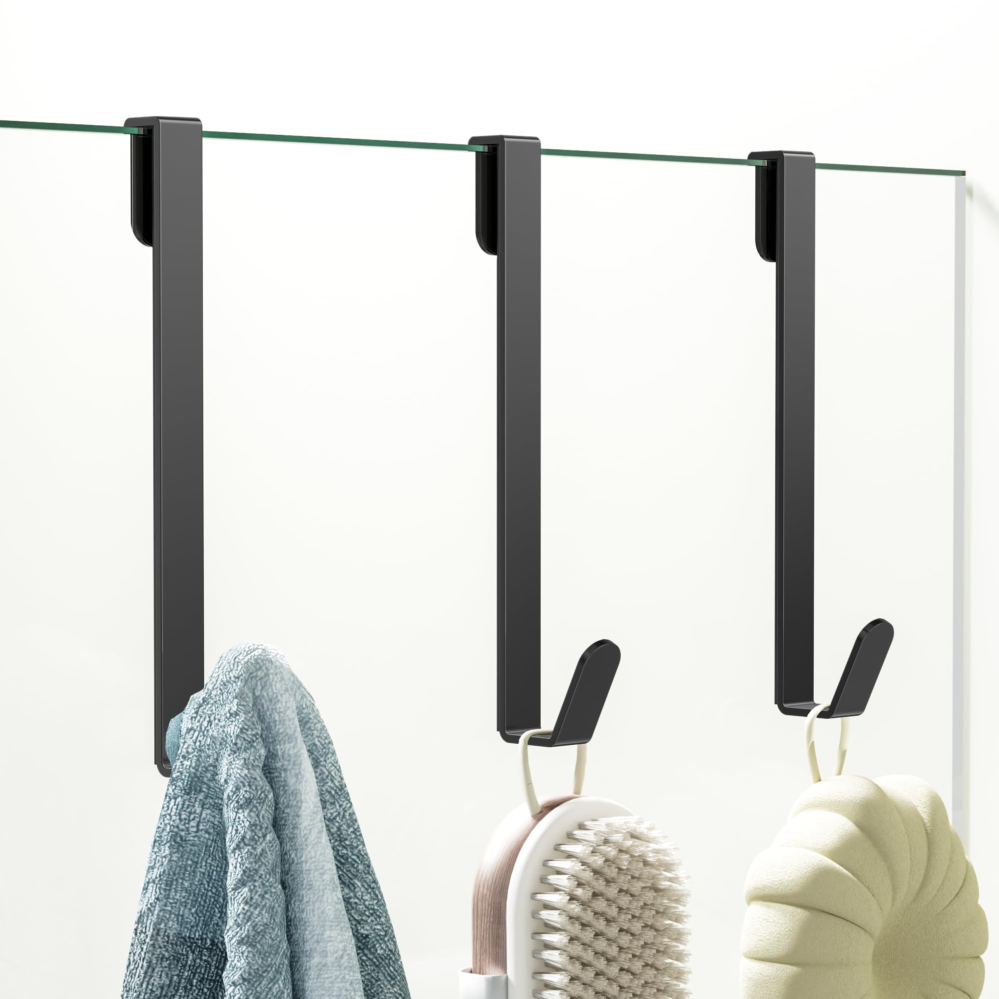 View 1 of Chinpakden 3 Pack Shower Door Hooks, Over Glass Door Hook in Bathroom Frameless Glass Door, Shower Hooks for Hanging Robe Towel Loofahs, Black.