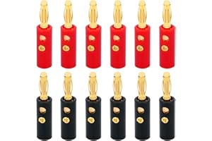 WWZMDiB 4mm Banana Plugs Stackable Connectors for Speaker Wire (12Pcs/6pair Gold Plated)