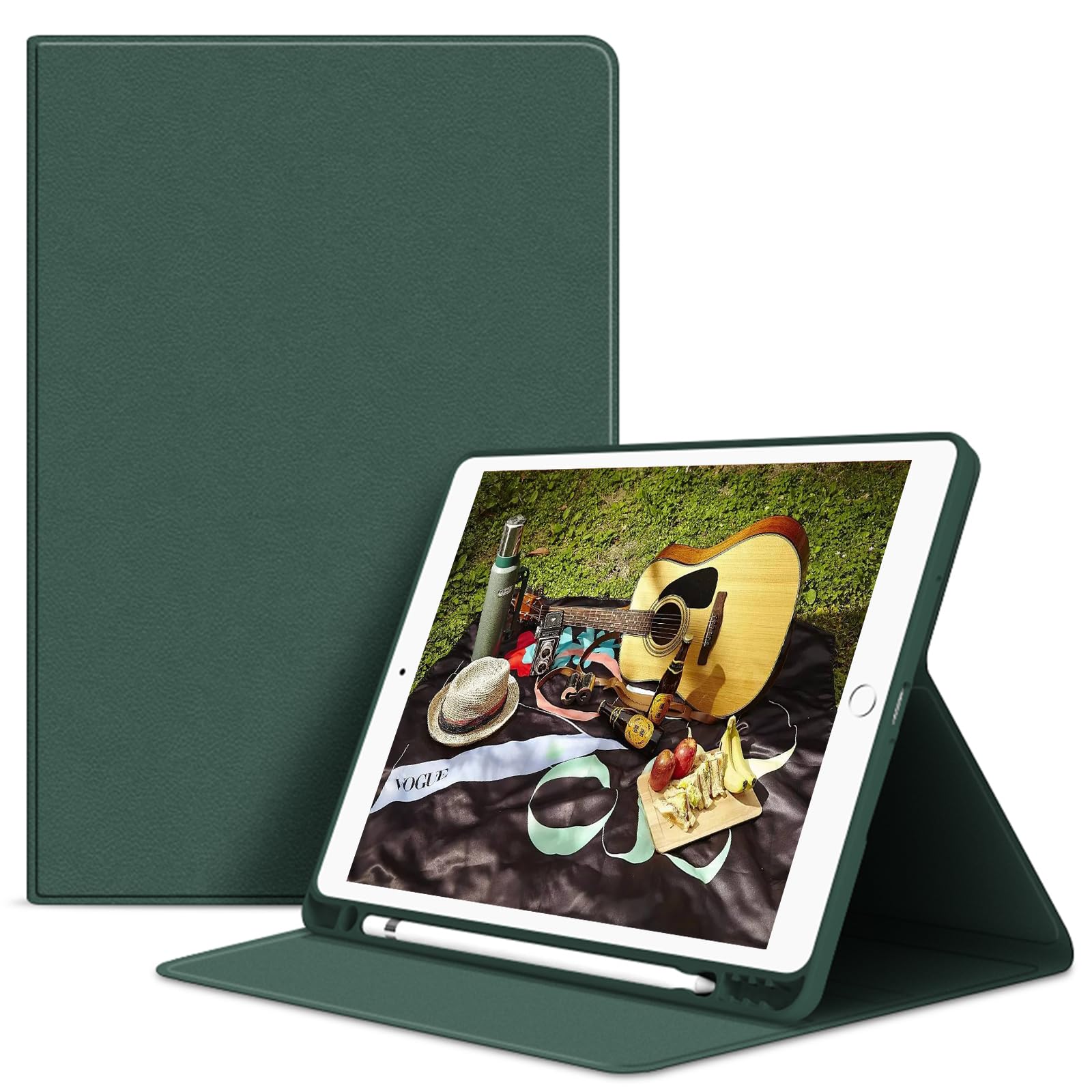 VAGHVEO Case for iPad 9.7 Inch 2017/2018, Air 1/2 With Pen Holder - Flexible Smart Case (Auto Wake/Sleep), Protective Soft TPU Back Cover Shockproof Shell for 5th/6th Gen, Dark Green