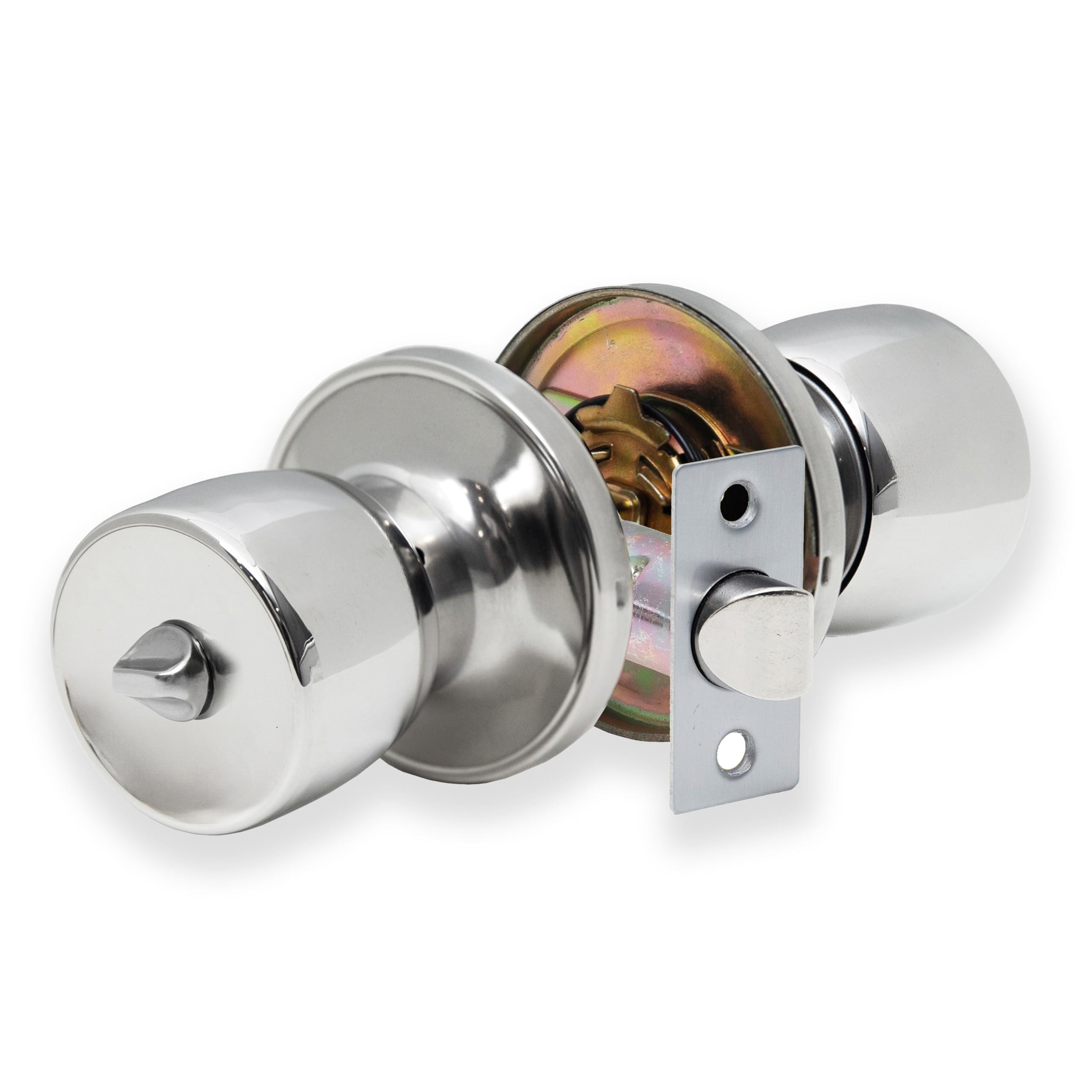 XFORT Tulip Privacy Knob Set Polished Chrome, Keyless Door Knob with Lock for Internal Wooden Bathroom Doors