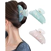 Ufgin 2 PCS Acrylic Hair Claw Clips for Women Cute Strong Hold Claw Clips Medium Non-slip Hair Clips for Thick Thin Hair（Beige + Green）