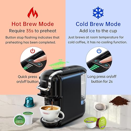 Pod Coffee Maker Single Serve, HiBREW 5-in-1 Espresso Machine for