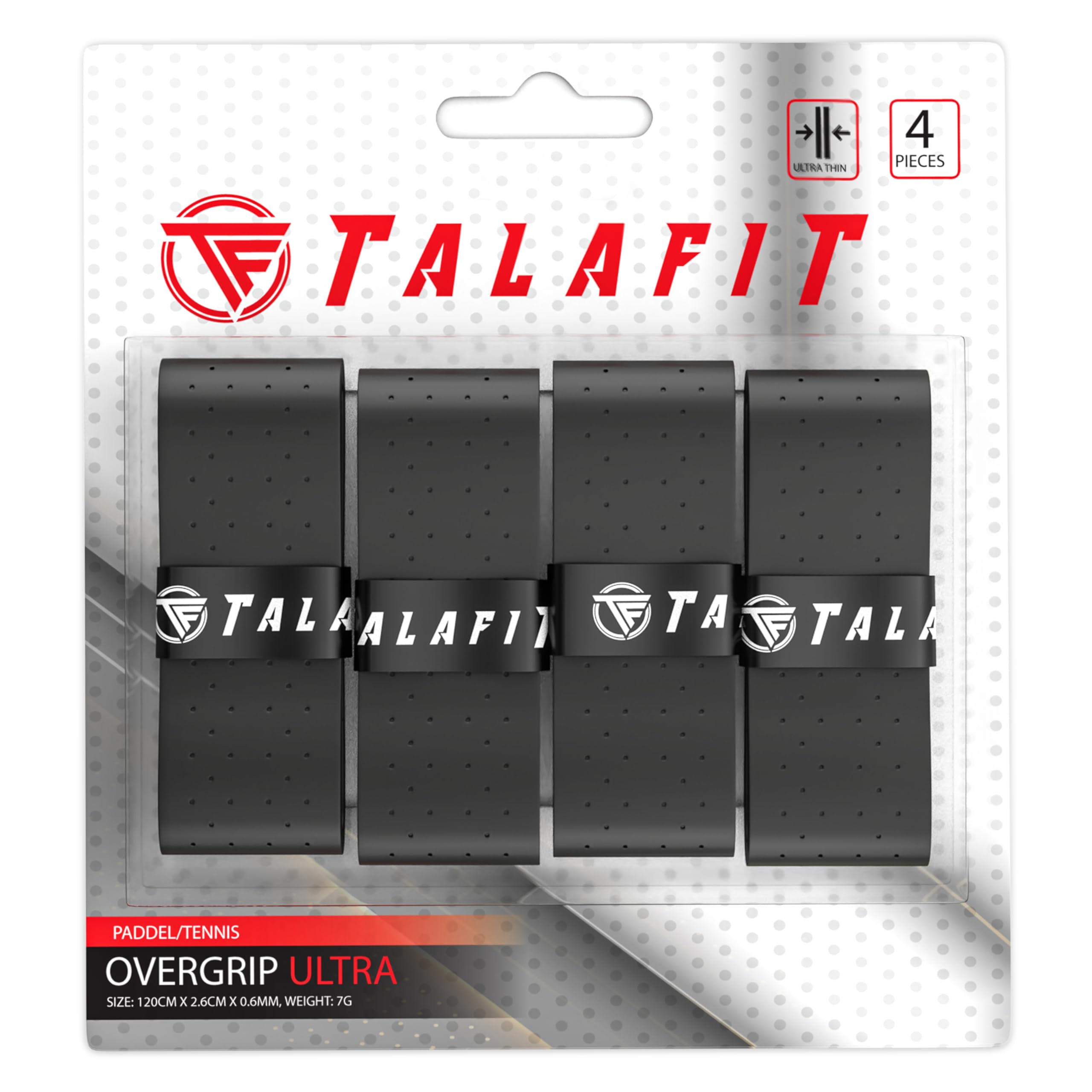 TALAFIT OverGrips Padel Ultra ADHERENTS – Pro Model Padel Grip – Paddle Grip – Perforated Paddle Overgrip – Tennis Grip – Padel Accessories – Maximum Grip … (Black X4)