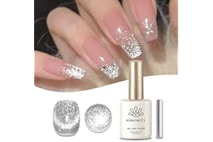 Born Pretty Cat Magnetic Eye Gel Nail Polish, Silver Platinum Cat Magnetic Gel, Sparkle Glitter Magnetic Soak Off U v Nail Gel Diy Art Manicure Nail Salon Varnish 15ML