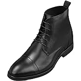 CALTO Men's Invisible Height Increasing Elevator Shoes - Black Premium Leather Lace-up Cap-Toe Dress Boots - 2.8 Inches Taller - K28003 - Size 9 D(M) US
