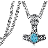 Thor's Hammer Necklace 925 Sterling Silver Viking Thor Hammer Necklace with Turquoise Norse Mjolnir Pendant Viking Jewelry Gifts for Men
