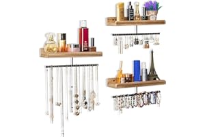 Miratino Jewelry Organizer Hanging Jewelry Holder Rustic Wood Wall Mounted Jewelry Storage for Necklaces Bracelets Earrings Rings Display Set of 3 Carbonized Black