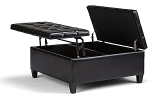 Simpli Home Harrison Coffee Table Storage Ottoman, Midnight Black