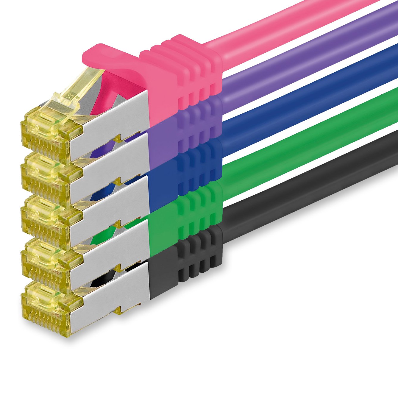 Cat.7 Patch Cable Set, S/FTP (PiMF) Ethernet LAN Network Cables, 10 Gigabits/10000 Mbps – High Speed – 600 MHz with Locking Protection, Halogen-Free (LSZH) 5 Couleurs 02 - 5 pièces 3m