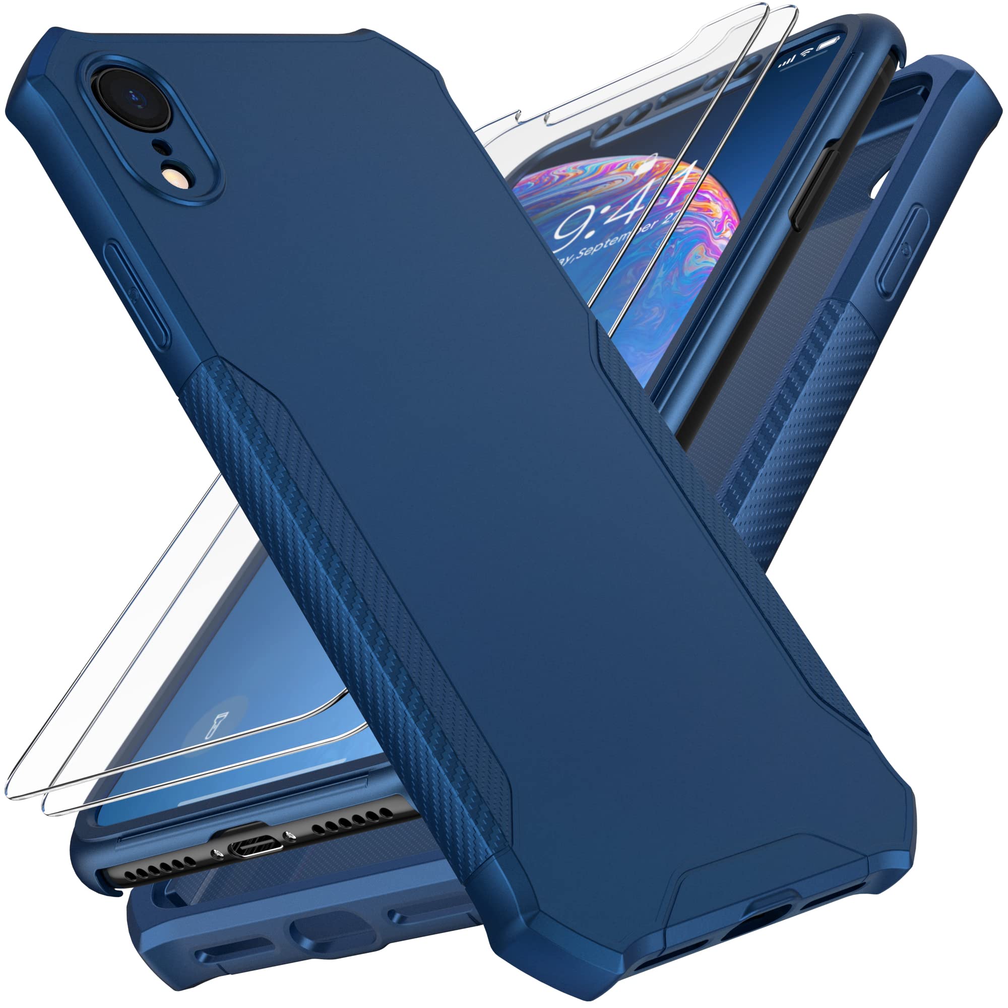 ORETECH Compatible with iPhone Case, with [2 x Screen Protectors] [10 Ft Military Grade Drop Test] [Camera Protection] 360° Full Body Shockproof Slim Thin Phone Case Clear