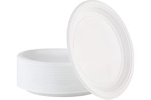 PLASTICPRO 9 inch Round Plastic Plates Microwaveable, Disposable, White, Dinnerware 100 Count