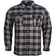 Mens Armored Checkered Flannel Biker Shirt, Multiple Waterproof Storage Pockets CE Approved Armor Reinforced Water Resistant