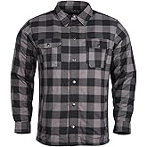 Mens Armored Checkered Flannel Biker Shirt, Multiple Waterproof Storage Pockets CE Approved Armor Reinforced Water Resistant