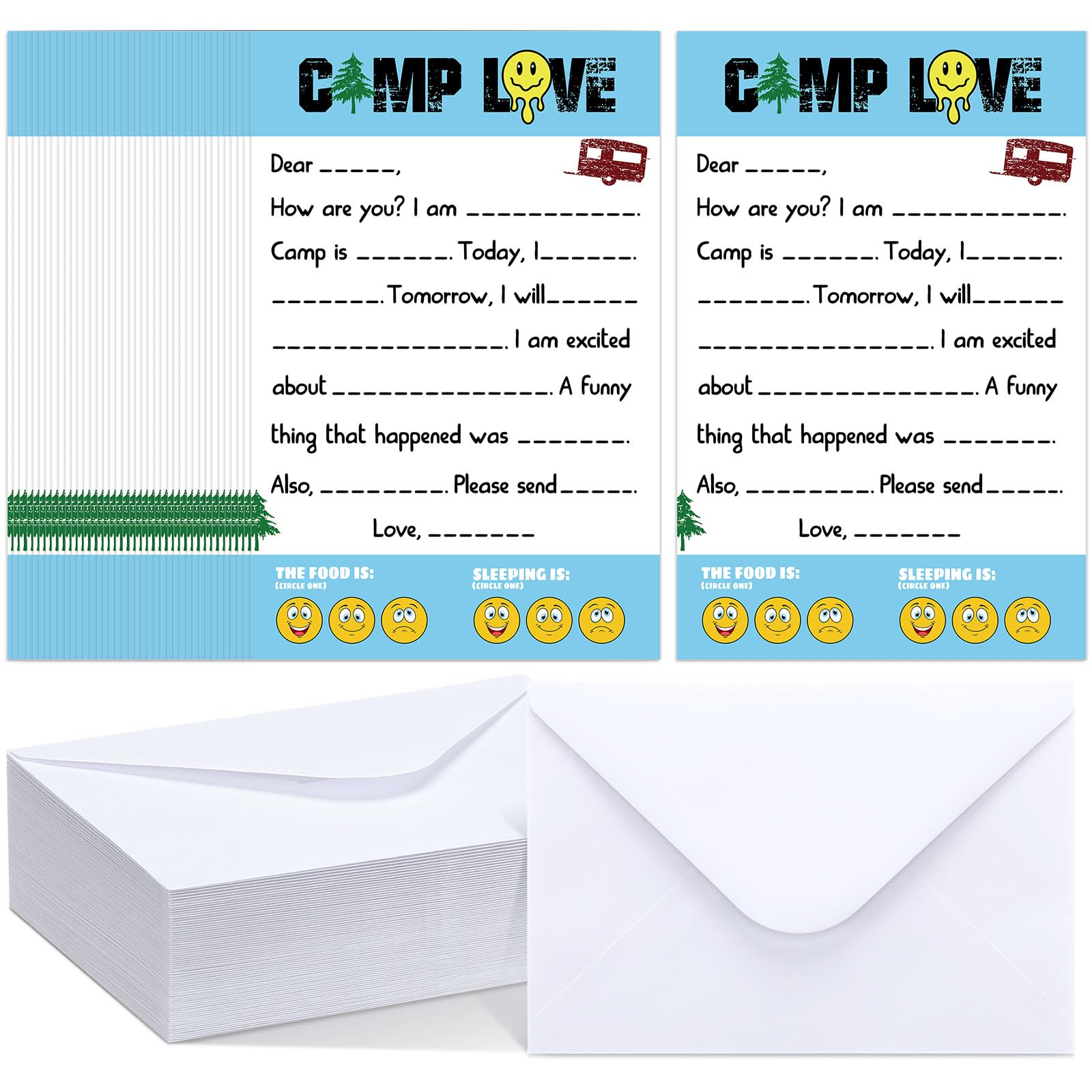 Photo 1 of Janlaugh 80 Pcs Camp Stationery Set 40 Fill in the Papers 40 Matching Envelopes Camp Stationery Papers and Envelopes for Letter Writing Boys Girls Campers(Boys Fill in the Blank)