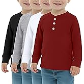 LessonZoo 4 Pack Boys' Long Sleeve T-Shirts Girls' Henley Tees Casual Toddler Shirts Solid Baby Winter Clothes Unisex