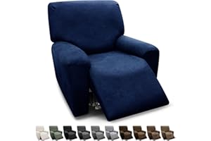 Pfrstuv Chair Covers 4-Pieces Recliner Chair Covers 1 Seater Cover for Recliner Chair Leather Look Recliner Slipcovers with Pockets Spandex Fabric Furniture Covers(Recliner, Navy)