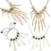 Tondiamo 4pcs Halloween Skull Bone Necklace Skeleton Accessories | for Witch, Pagan, Savage, Pirate, Viking, Halloween Cosplay Jewelry, Adjustable Cord Design, 2 Styles, Gothic Caveman Parties