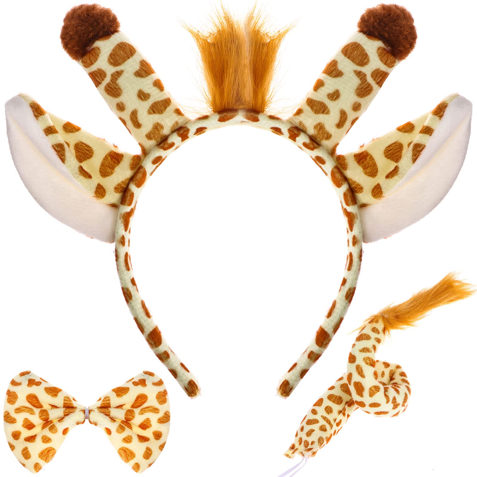 Bofeiya 3Pcs Giraffe Costume Set Animal Fancy Costume Kit Accessories Giraffe Ear Headband Tail Bow Tie for Kids Halloween Christmas Animal Cosplay Party Dress Up Birthday Party Stage Performance