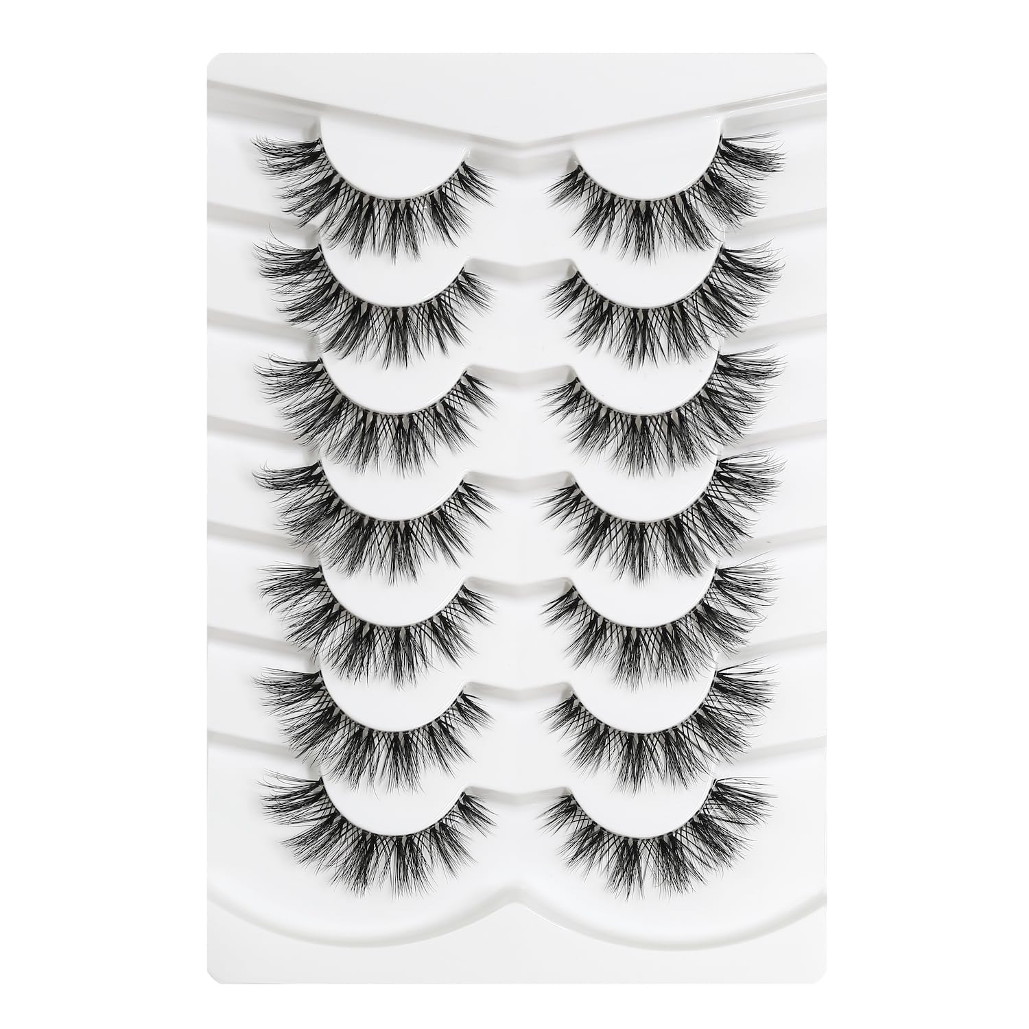 3D Clear Band False EyeLashes Soft Faux Mink Lashes Wispy Fluffy Eyelashes Natural Cat Eye Short Reusable 7 Pairs Happy Heartbeat (No.199)