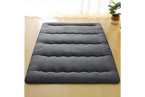 COMFLIVE Japanese Futon Mattress - 4" Thicken Floor Mattress, 5-Layer Foldable Tatami Sleeping Pad with Storage Bag & Straps - Futon Mattresses for Kids, Adults, Dorm, Guest Room, Camping(Queen, Gray)