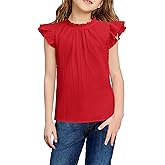 Arshiner Girls Ruffle Short Sleeve Shirts Cute Summer Frill Neck Pleated Textured Blouse Tops