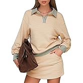 EXLURA Womens Two Piece Sets Cotton Striped Sweatshirt Matching Skirt Skort Tennis Vacation Cruise Outfits Travel Set 2026