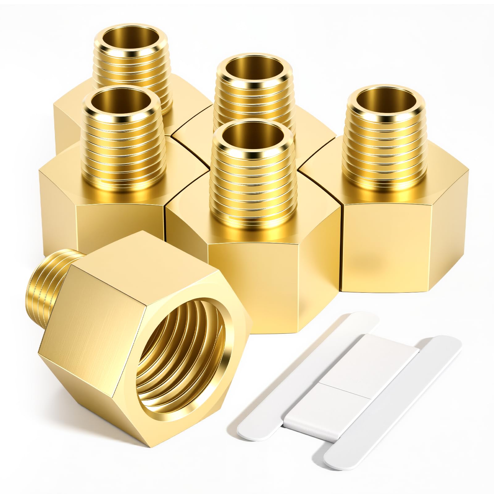Bwintech 6 Pcs 3/8" Female to 1/4" Male BSP Thread Brass Hex Bushing Reducing Connector for Pipe Connecting Conversion