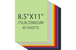 CIPHYFEE Cardstock 8.5 X 11, 40 Sheets 10 Colors Card Stock, 75lb/ 200gsm Copy Paper, Cardstock Printer Paper For Art, Drawing, Invitations, DIY Cards, Watercolor, Craft, Construction, School & Office Supplie