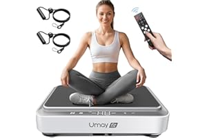 UMAY Fitness Vibration Plate Exercise Machine with Loop Bands, Whole Body Home Exercise for Muscles Strength, Blood and Lymph Circulation Improvement, Touch & Remote, 330LB Capacity