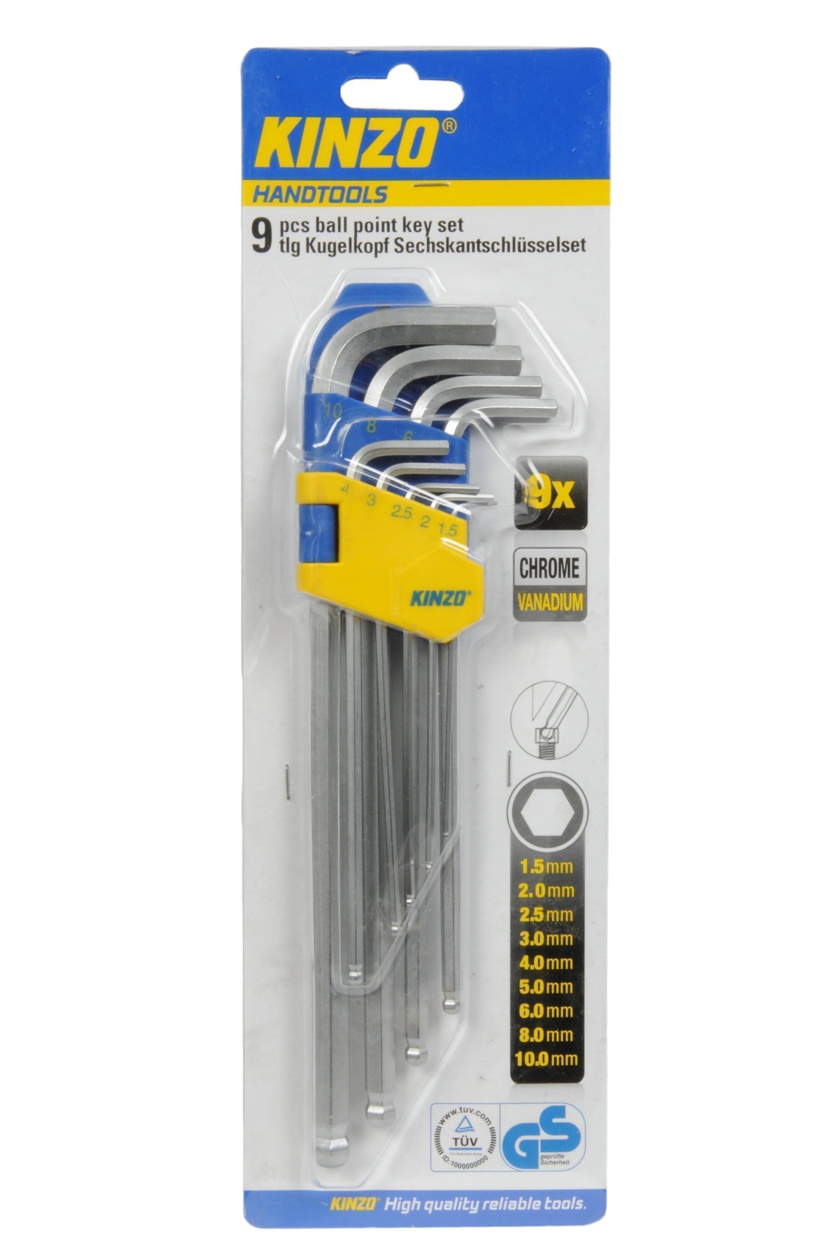 Kinzo 71907 Allen Keys Rounded End Set of 9 from 1.5 to 10 mm