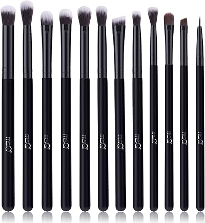 MSQ 12Pcs Eyeshadow Brush Set Premium Black Ferrule Wood Handle