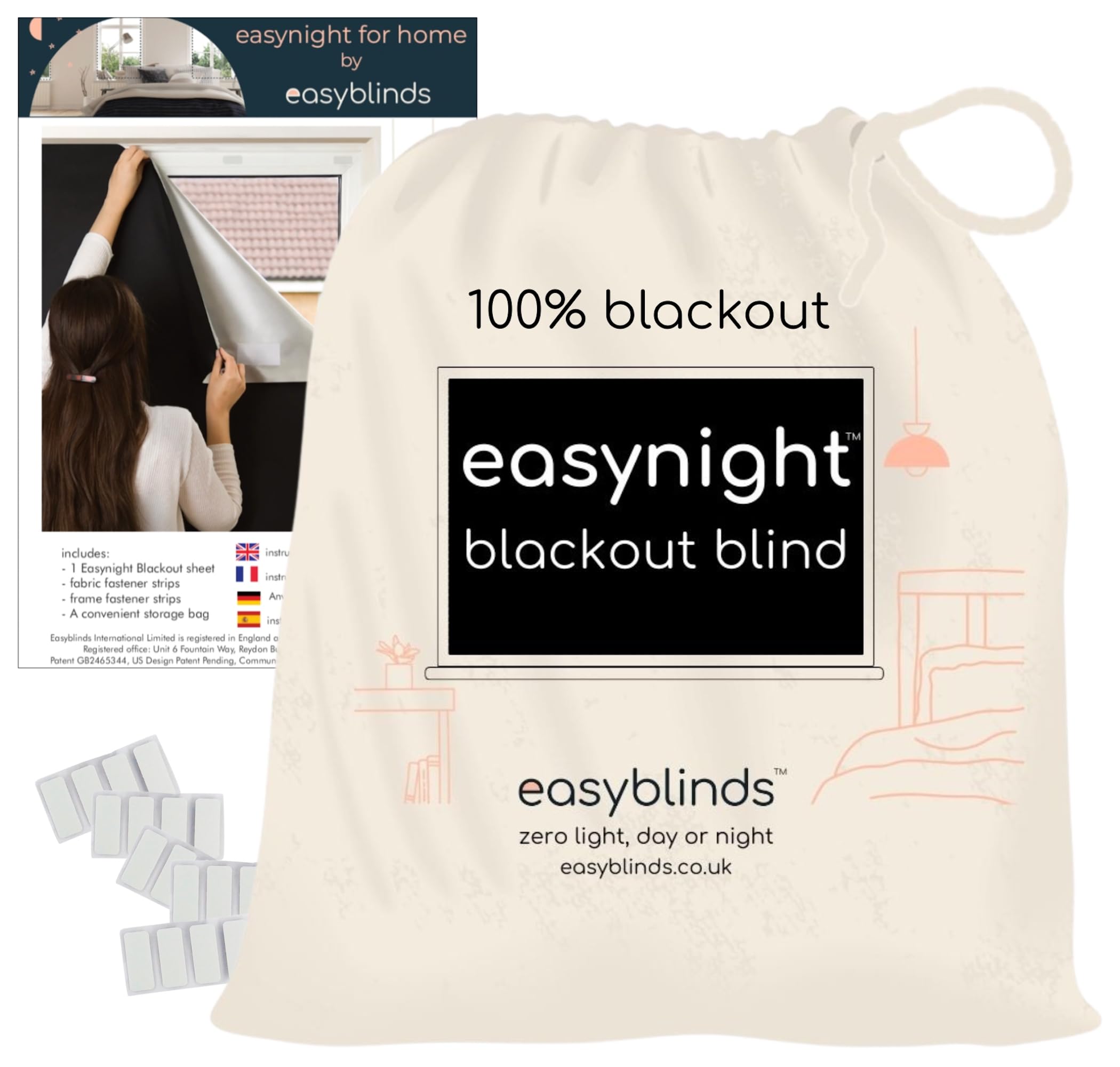 Easynight Blackout Blind, 100% Light Blocking Fabric, XL, Fit Any Size/Shape Up To 230x145cm, Made to Measure Service Available, No Drill, Easy Use Temporary Permanent Anywhere