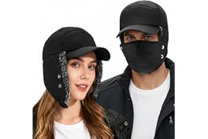 AYAMAYA Ushanka Trapper Hat - Windproof Aviator Hats Winter Baseball Cap with Face Mask Earflaps for Men and Women