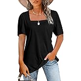 JomeDesign Womens Tops Casual Short Sleeve Square Neck Shirts Puff Sleeve Tshirts Loose Casual Blouse Summer Tee