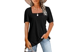 JomeDesign Womens Tops Casual Short Sleeve Square Neck Shirts Puff Sleeve Tshirts Loose Casual Blouse Summer Tee
