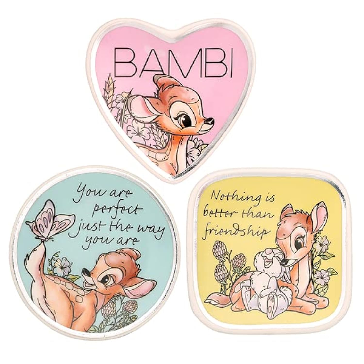 Disney Bambi Yellow, Pink & Blue Ceramic Gift 3 Piece Boxed Trinket Tray Set VC700374L
