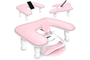 SORRENI U Shaped Arm Rest for Nails Tech with Rotating Phone Holder - Adjustable Nail Arm Rest with Phone Holder - Detachable Manicure Hand Pillow for Salon or Home Use (Pink)