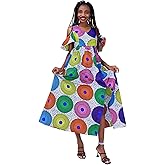 HongyuAmy Women African Print V Neck Dresses Ankara Side Slit High Waist Maxi Dresses