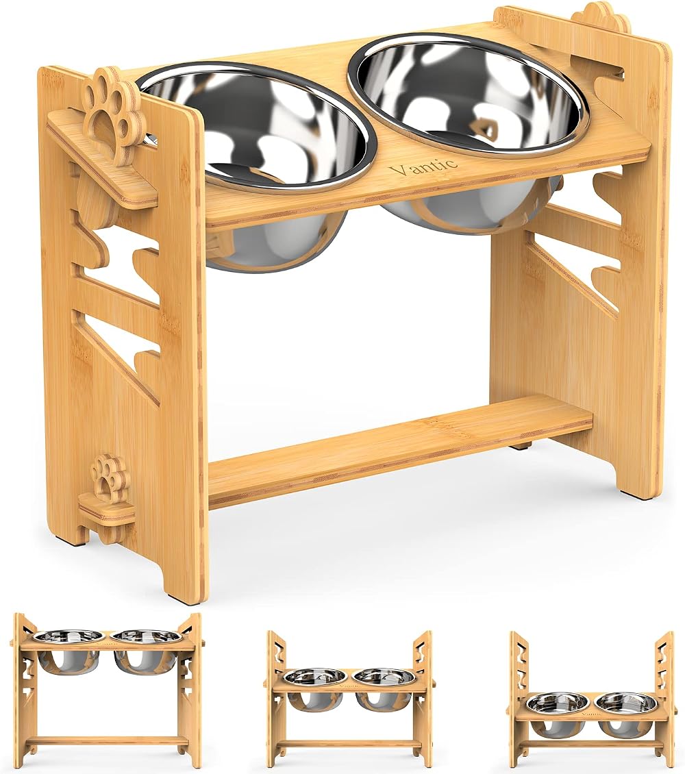 Vantic Large Elevated Dog Bowls Adjustable Raised Feeding Station with 2