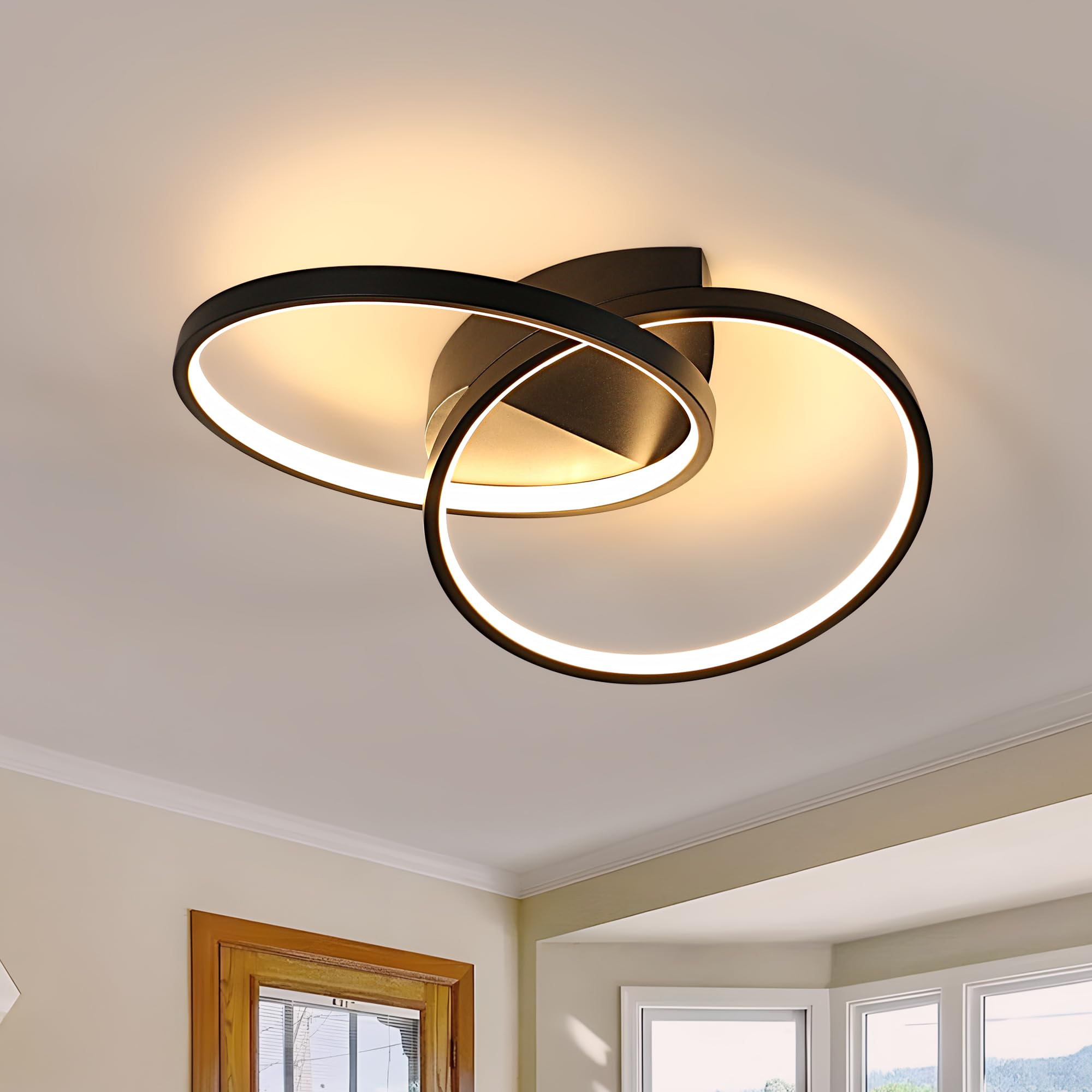 Dorlink LED Ceiling Light, Bedroom Ceiling Lights 33W 2970LM, Dual-Round Hallway Ceiling Light Fixture, 3000K Black Light Fittings for Kitchen, Living Room, Dining Room